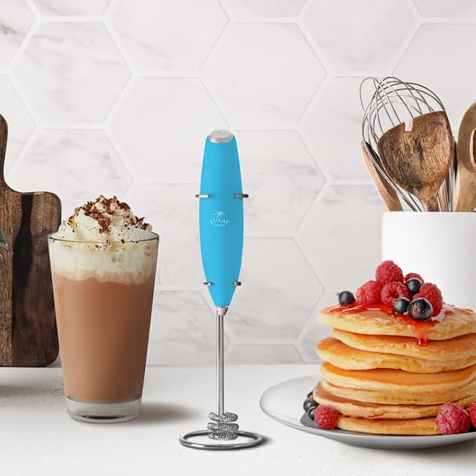 Zulay Kitchen Tornado Milk Frother Handheld Wand – Electric Coffee Frother with Triple Whisk & Stand – Hand Held Drink Mixer for Latte, Cappuccino, Matcha, Hot Chocolate, Protein Shakes – Teal