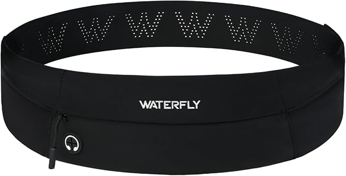 WATERFLY Running Belt Fanny Pack: Slim Waist Bag for Men Women, Workout Fitness Phone Holder for Exercise Marathon Jogging-Black