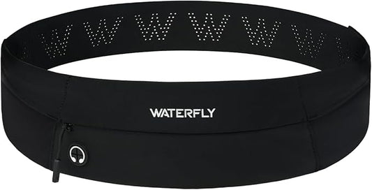 WATERFLY Running Belt Fanny Pack: Slim Waist Bag for Men Women, Workout Fitness Phone Holder for Exercise Marathon Jogging-Black