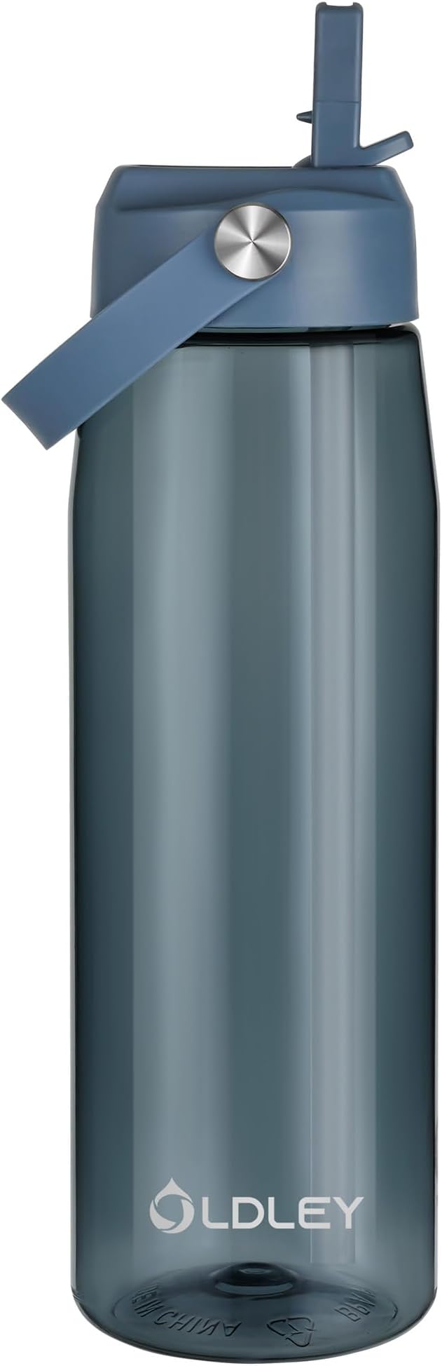 OLDLEY 32 oz Water Bottle with Straw, Leakproof Sports Water Bottle with Carry Strap, BPA-Free Large Water Bottles for Home,Travel, School, Outdoors, Gym, Tritan, Ink Blue