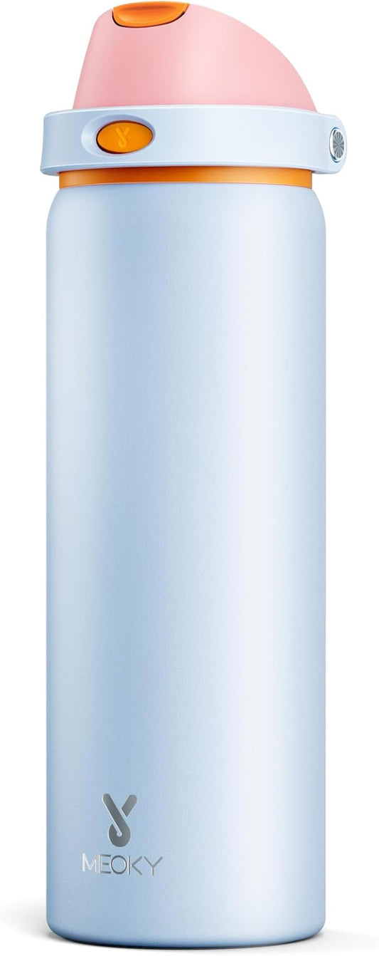 32 oz Insulated Water Bottle with Straw: Meoky Stainless Steel Metal Water Bottle with 2-in-1 Lid - Leak Proof, Cold for 24 Hours, Protective Silicone Base, BPA-Free for Gym Sports, Periwinkle