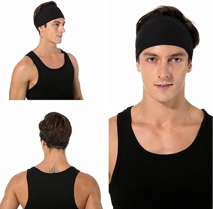 3-Pack Sports Headbands for Men Moisture Wicking Workout Headband, Sweatband Headbands for Running,Cycling,Football,Yoga,Hairband for Women and Men(Blue,Gray,Black)