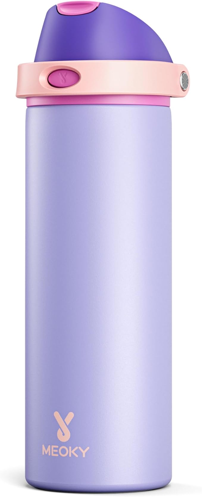 24 oz Insulated Water Bottle for Women: Meoky Stainless Steel Metal Water Bottle with 2-in-1 Straw and Spout Lid - Leak Proof, Cold for 24 Hours, Protective Silicone Base, BPA-Free for School, Orchid