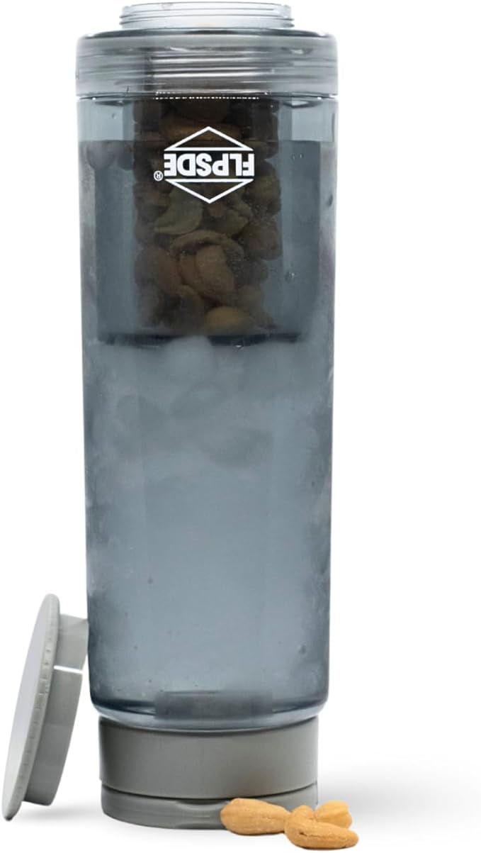 FLPSDE XR Dual Chamber Water Bottle with Integrated Storage Compartment for Snacks and More - 2 in 1 Container for Travel, School, Hiking, Sports, Work, Office, Gift