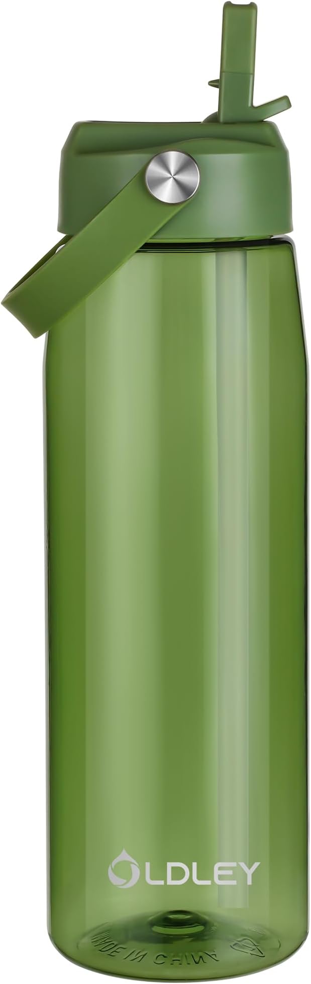 OLDLEY 32 oz Water Bottle with Straw, Leakproof Sports Water Bottle with Carry Strap, BPA-Free Large Water Bottles for Home,Travel, School, Outdoors, Gym, Tritan, Olive Green