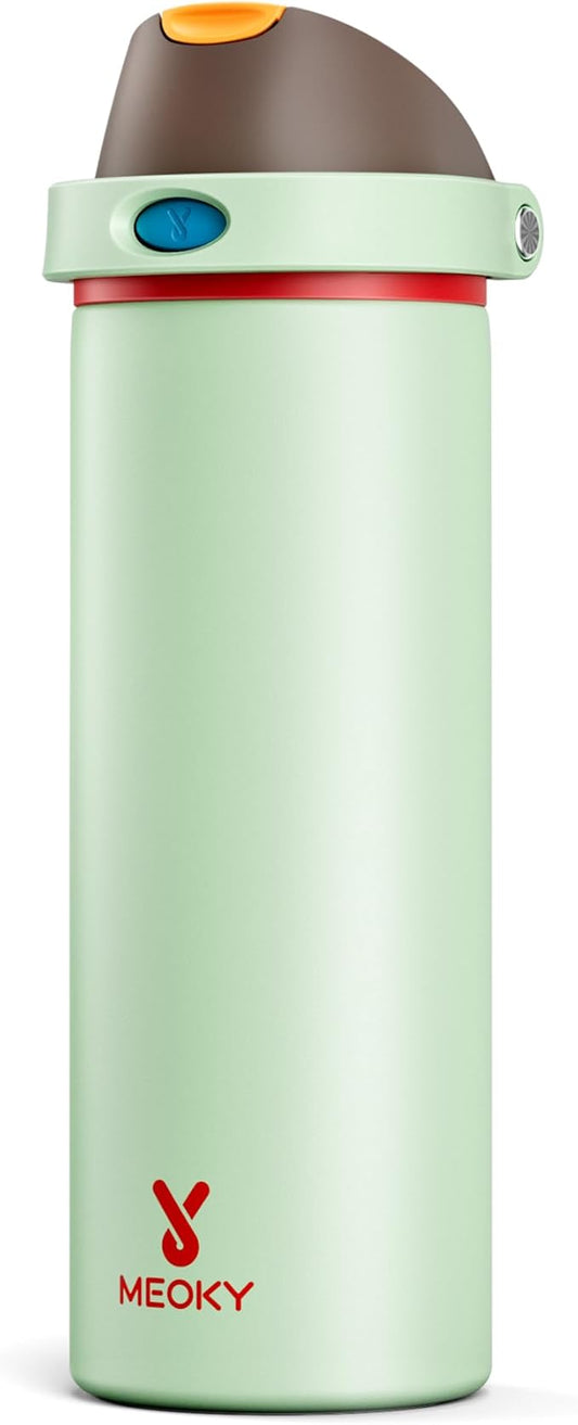 24 oz Insulated Water Bottle with Straw: Meoky Stainless Steel Metal Water Bottle with 2-in-1 Lid - Leak Proof, Cold for 24 Hours, Protective Silicone Base, BPA-Free for Sports Travel Car, Boneyard