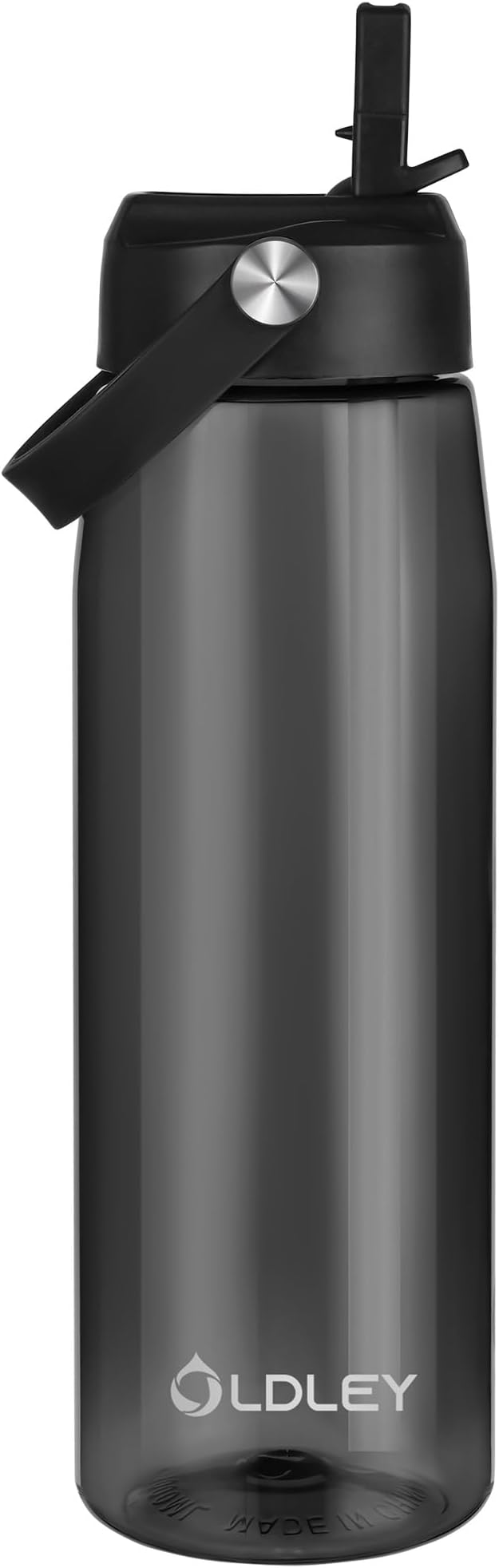 OLDLEY 32 oz Water Bottle with Straw, Leakproof Sports Water Bottle with Carry Strap, BPA-Free Large Water Bottles for Home,Travel, School, Outdoors, Gym, Tritan, Black