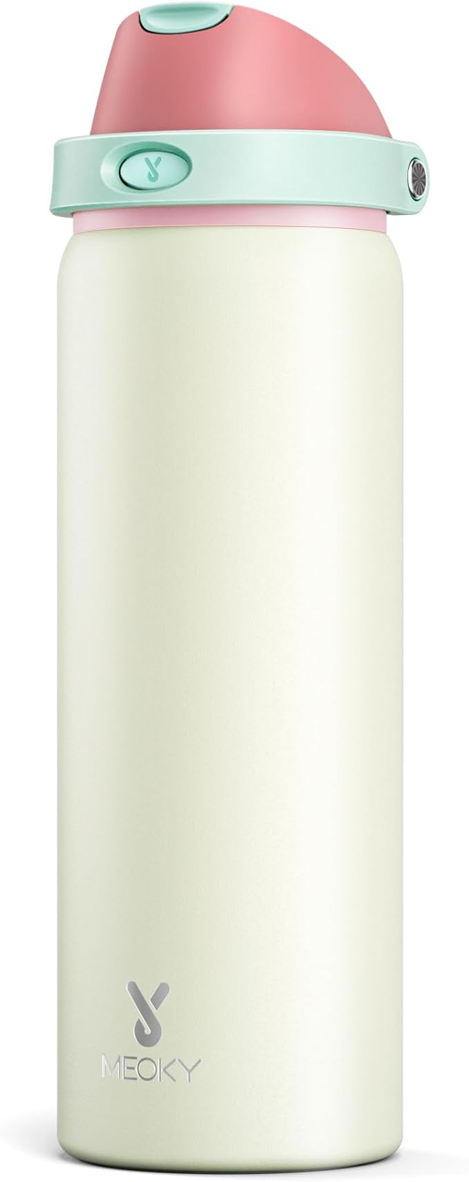 32 oz Insulated Water Bottle with Straw: Meoky Stainless Steel Metal Water Bottle with 2-in-1 Lid - Leak Proof, Cold for 24 Hours, Protective Silicone Base, BPA-Free for Sports Gym, Cream