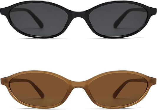 Retro Oval Cat Eye Sunglasses for Women Y2k Trendy Narrow Sunnies Designer Sun Glasses AR82253