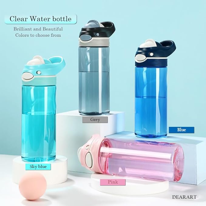 DEARART 20oz Sky Blue Sport Water Bottle No Straw Wide Spout, 100% Leakproof Flip up Lid Lockable Has Handle Carry Easily, Suit Sports School Office Yoga Home etc.