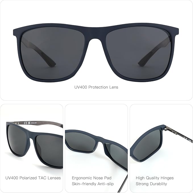 ZENOTTIC Square Polarized Sunglasses for Men Ultralight Carbon Fiber Sun Glasses Driving Fishing Golf Sports UV400 Protection