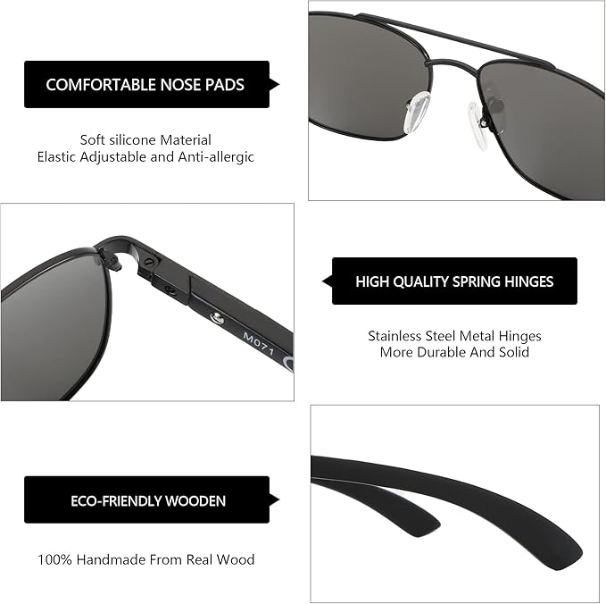 ZENOTTIC Aviator Wood Polarized Sunglasses for Men 100% UV Protection Fishing Driving Golf