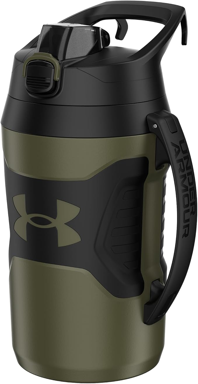 Under Armour Half Gallon Water Bottle Insulated, 64oz Insulated Water Bottle with Handle, Fence Hook, Leak Resistant, for Baseball, Football & More, Marine OD Green