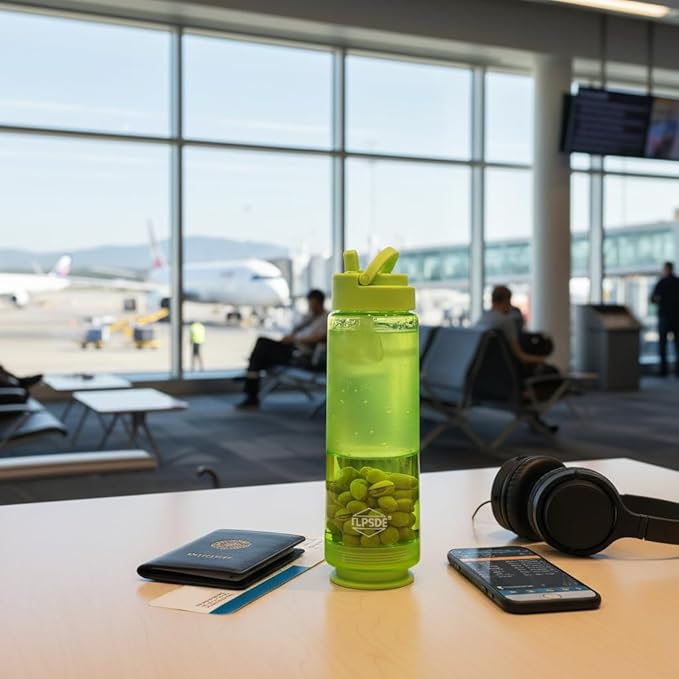 FLPSDE XR Dual Chamber Water Bottle with Integrated Storage Compartment for Snacks and More - 2 in 1 Container for Travel, School, Hiking, Sports, Work, Office, Gift