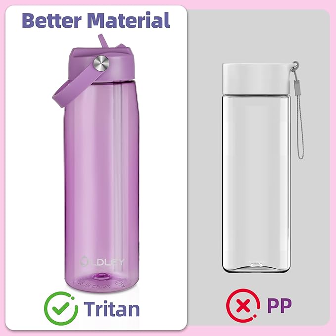 OLDLEY 32 oz Water Bottle with Straw, Leakproof Sports Water Bottle with Carry Strap, BPA-Free Large Water Bottles for Home,Travel, School, Outdoors, Gym, Tritan,Dark Purple