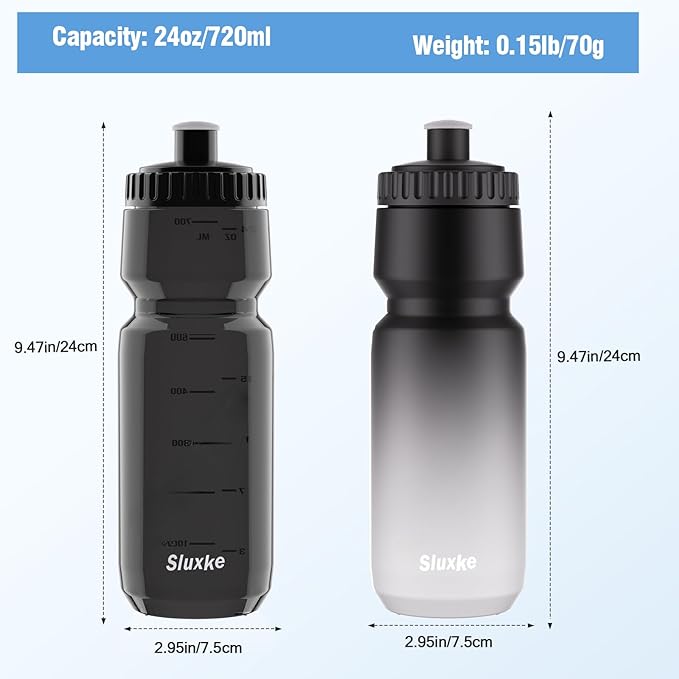 Squeeze Water Bottle 24oz, 2Pack Bike Water Bottle Leak Proof BPA Free for All Fitness and Cycling Fast Flow Valve