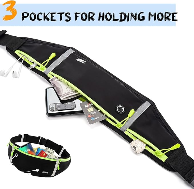 USHAKE Slim Running Belt, Workout Fanny Pack for Men Women,Exercise Waist Pack for Apple iPhone Holder, Runner Belt for Running Walking Cycling Camping Gym