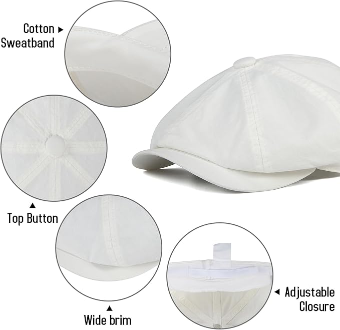 BOTVELA Men's Newsboy Gatsby Hat Cotton Vintage Flat Ivy Cabbie Cap