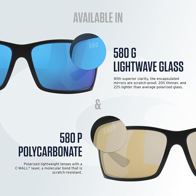 Costa Del Mar Men's Fantail Polarized Rectangular Sunglasses