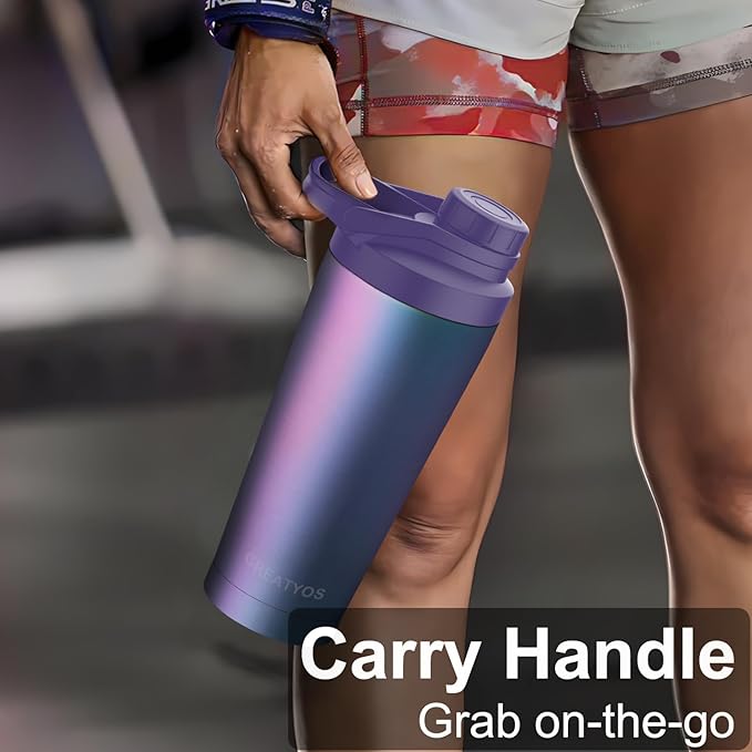 Stainless Steel Shaker Bottle with Noise-Free Design - Patented 24 oz Insulated Metal Shakers Bottles Cup for Protein Mixes and Pre Workout 100% Leak Proof (Aurora)