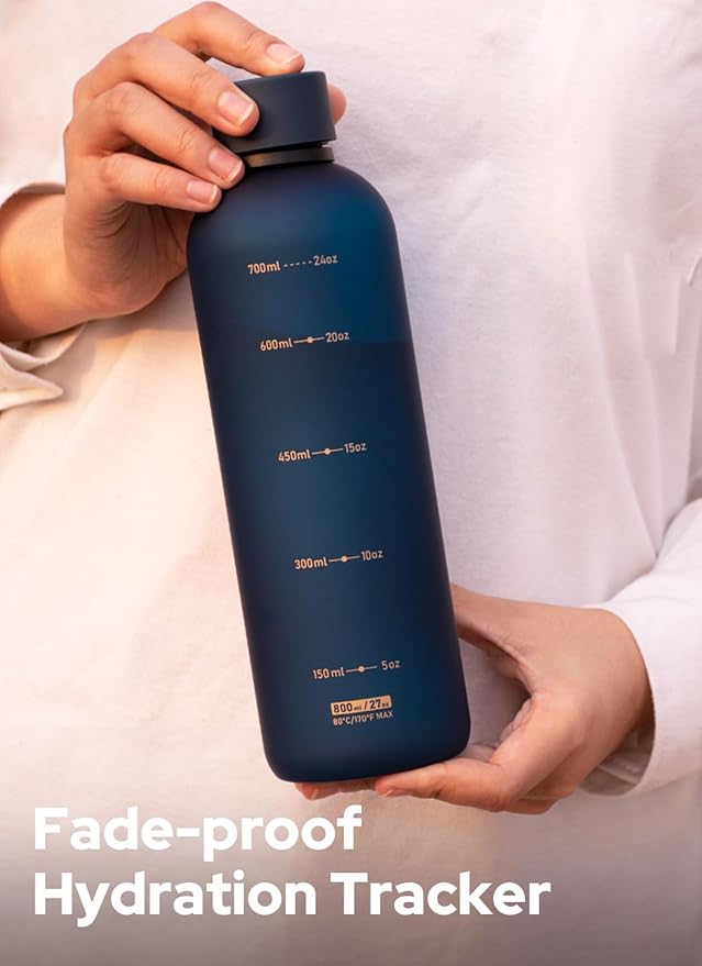 Opard Slim Water Bottle 27oz, Dishwasher Safe Plastic Water Bottle BPA-Free, Leakproof Screw Top, Midnight Blue, Reusable for Travel School Sport Gym Hiking