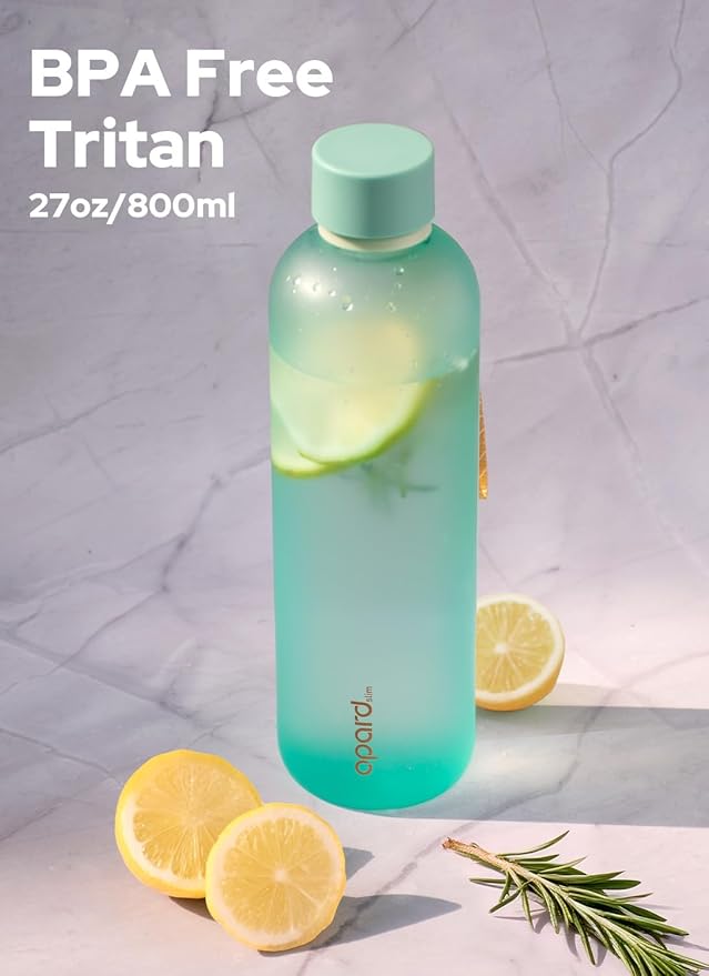 Opard Slim Water Bottle 27oz, Dishwasher Safe Plastic Water Bottle BPA-Free, Leakproof Screw Top, Aqua Green, Reusable for Travel School Sport Gym Hiking