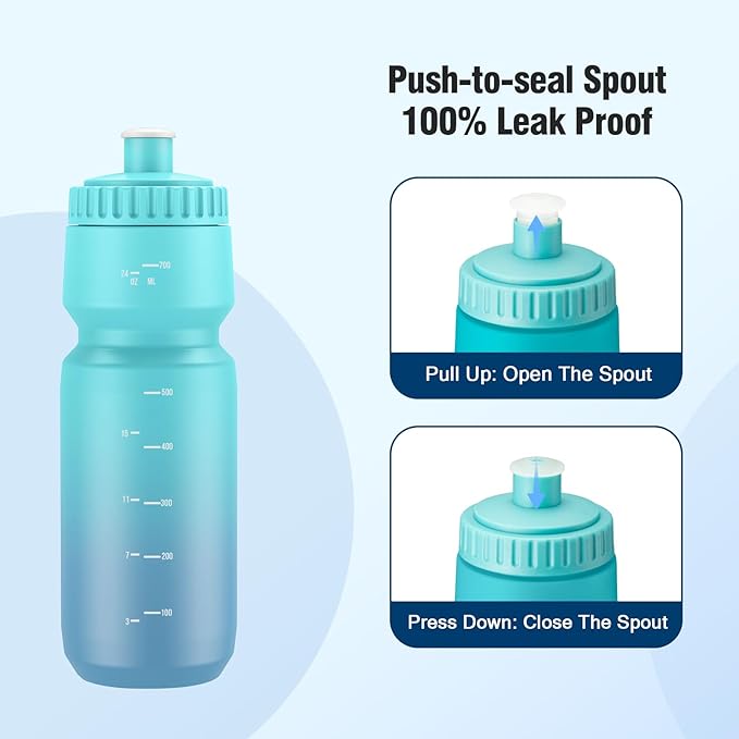 24oz Cycling Water Bottle 2Pack, 720ml Sports Squeeze Bicycle Bottle BPA Free, Lightweight Fits Most Bike Cages