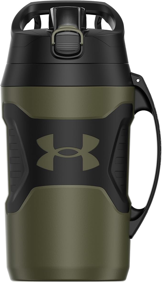 Under Armour Half Gallon Water Bottle Insulated, 64oz Insulated Water Bottle with Handle, Fence Hook, Leak Resistant, for Baseball, Football & More, Marine OD Green