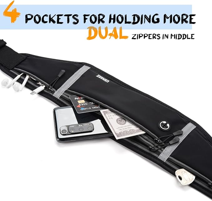 USHAKE Slim Running Belt, Workout Fanny Pack for Men Women,Exercise Waist Pack for Apple iPhone Holder, Runner Belt for Running Walking Cycling Camping Gym