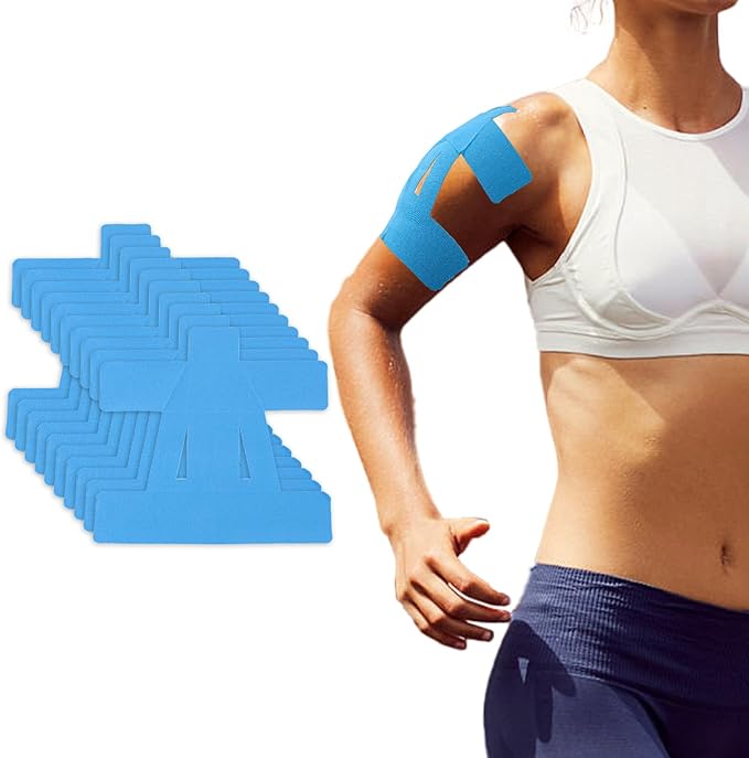10 Pcs Precut Tape for Shoulder, Breathable Latex-Free Athletic Tape, Pre-Cut Athletic Tape Strips, Elastic Sports Tape Athletic Patch for Shoulder Support Muscle Sports