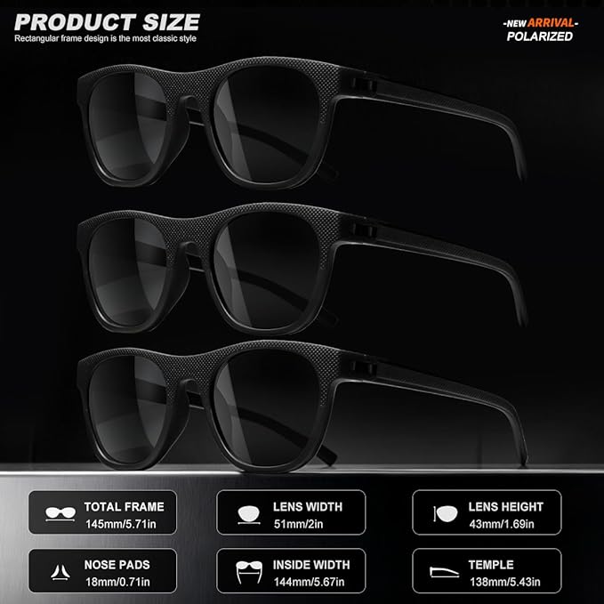 3 Pack Polarized Sunglasses for Men Women, Lightweight UV Protection Sports Sun Glasses for Driving Fishing Golf