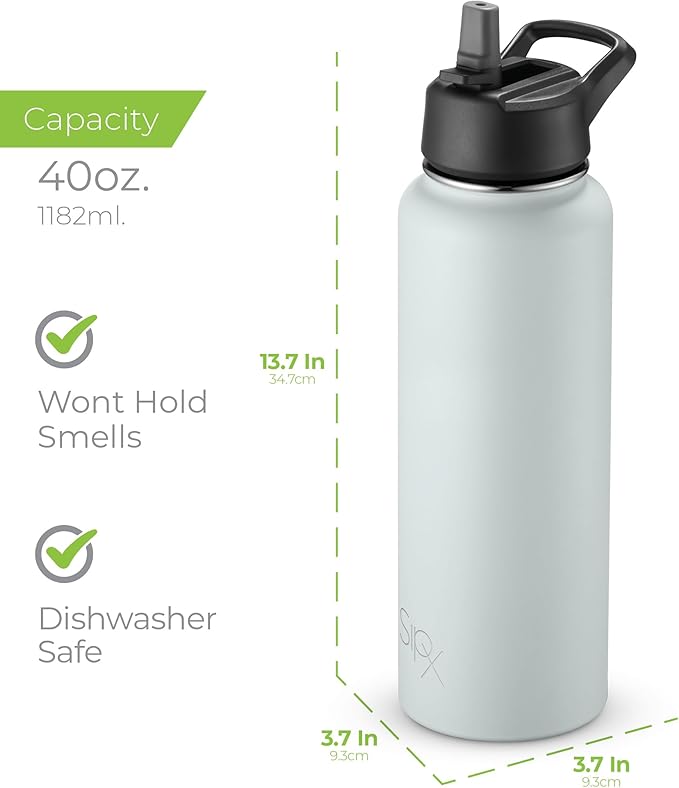 SIPX™ 40 oz Insulated Water Bottle with 3 Lids – Leakproof Stainless Steel, Triple Insulated – Cold 24 Hours/Hot 12 Hours – Durable Bottle for School, Gym, Travel – Blue