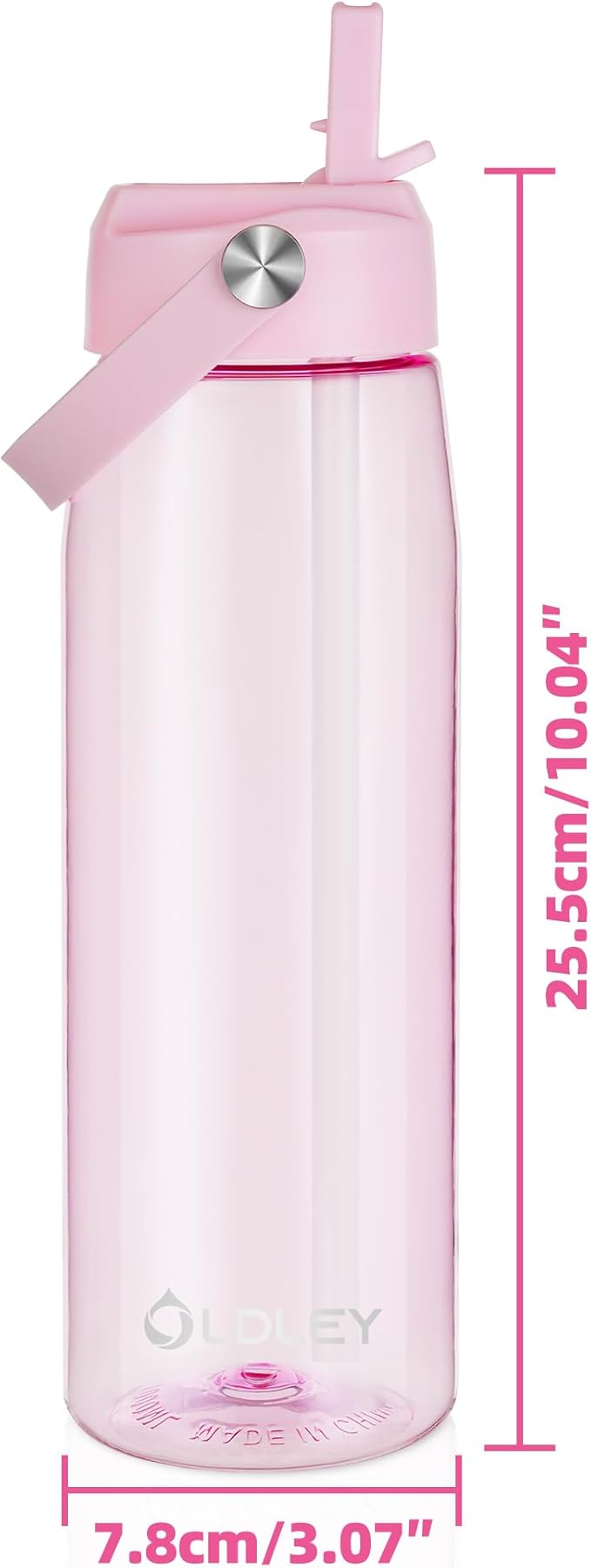 OLDLEY 32 oz Water Bottle with Straw, Leakproof Sports Water Bottle with Carry Strap, BPA-Free Large Water Bottles for Home,Travel, School, Outdoors, Gym, Tritan,Pink