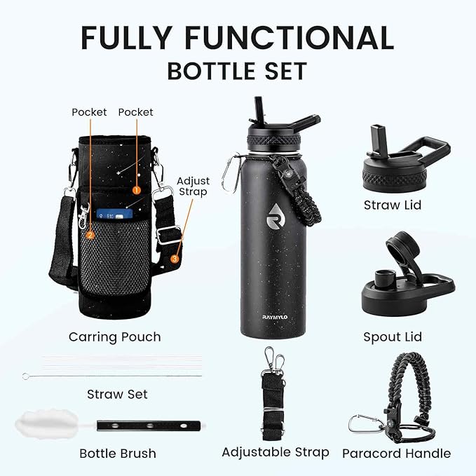 40oz Insulated Water Bottle, Triple Wall Vacuum Stainless Steel Water Bottles - Keeps Cold 48H, Reusable Metal water flask Jug for Gym, Sports, Camping, Hiking,Travel, Starry Sky-Black