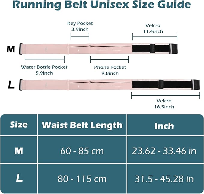 Lsnisni Slim Running Belt for Men and Women, Running Waist Pack with Water Bottle & Towel, Multi Pocket Fanny Pack - Phone Holder, Adjustable for Running, Climbing - Medium - Pink