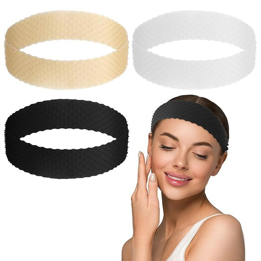 3 Pieces Silicone Wig Grip Band, Seamless Non-slip Elastic Headband Adjustable Wig Headband Sweat-Proof Hold For Men Women Sports Yoga Hair Styling (Black White Skin Color)