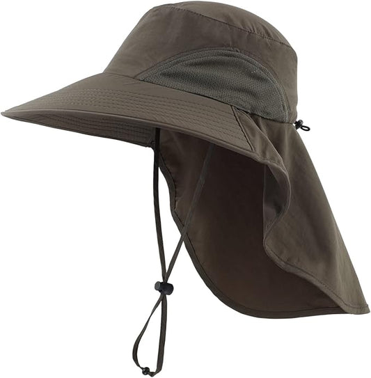 Home Prefer Outdoor UPF50+ Sun Hat Wide Brim Mesh Fishing Hat with Neck Flap