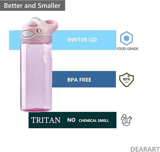 DEARART 20oz Pink Water Bottle No Straw Wide Mouth Easy Clean, 100% Leak Proof One Hand Carry Easily, Suit Sports School Office Yoga Gym Working etc.
