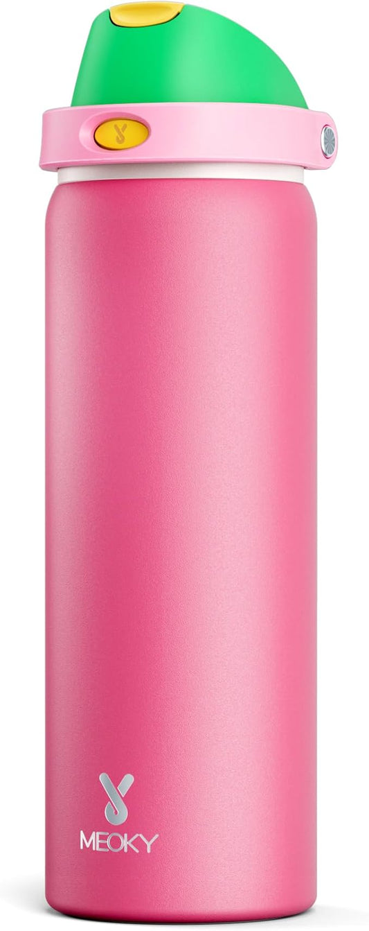 32 oz Insulated Water Bottle for Women: Meoky Stainless Steel Water Bottle with 2-in-1 Straw and Spout Lid - Leak Proof, Cold for 24 Hours, Protective Silicone Base, BPA-Free for Sports Gym, Ruby