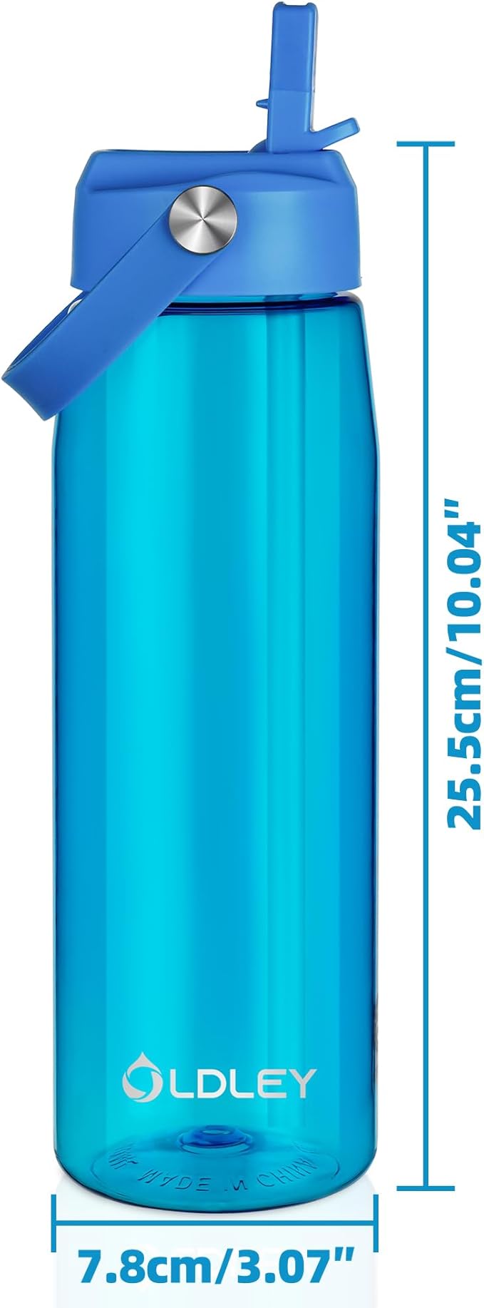 OLDLEY 32 oz Water Bottle with Straw, Leakproof Sports Water Bottle with Carry Strap, BPA-Free Large Water Bottles for Home,Travel, School, Outdoors, Gym, Tritan, Blue