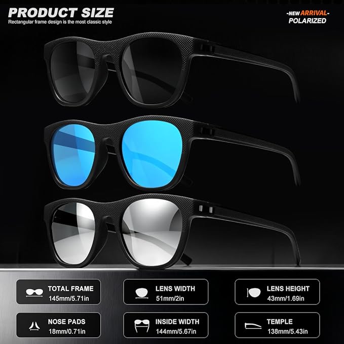 3 Pack Polarized Sunglasses for Men Women, Lightweight UV Protection Sports Sun Glasses for Driving Fishing Golf
