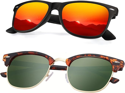 Sunglasses Men and Womens, Polarized Sunglasses for men with UV Blocking Semi-Rimless Frame for Driving & Hiking