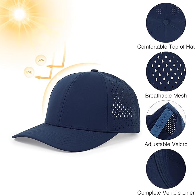 kozinu Quick Dry Baseball Cap Curved Brim Snapback Hat Laser Cut Mesh Ball Cap Golf Ball Cap for Men Women