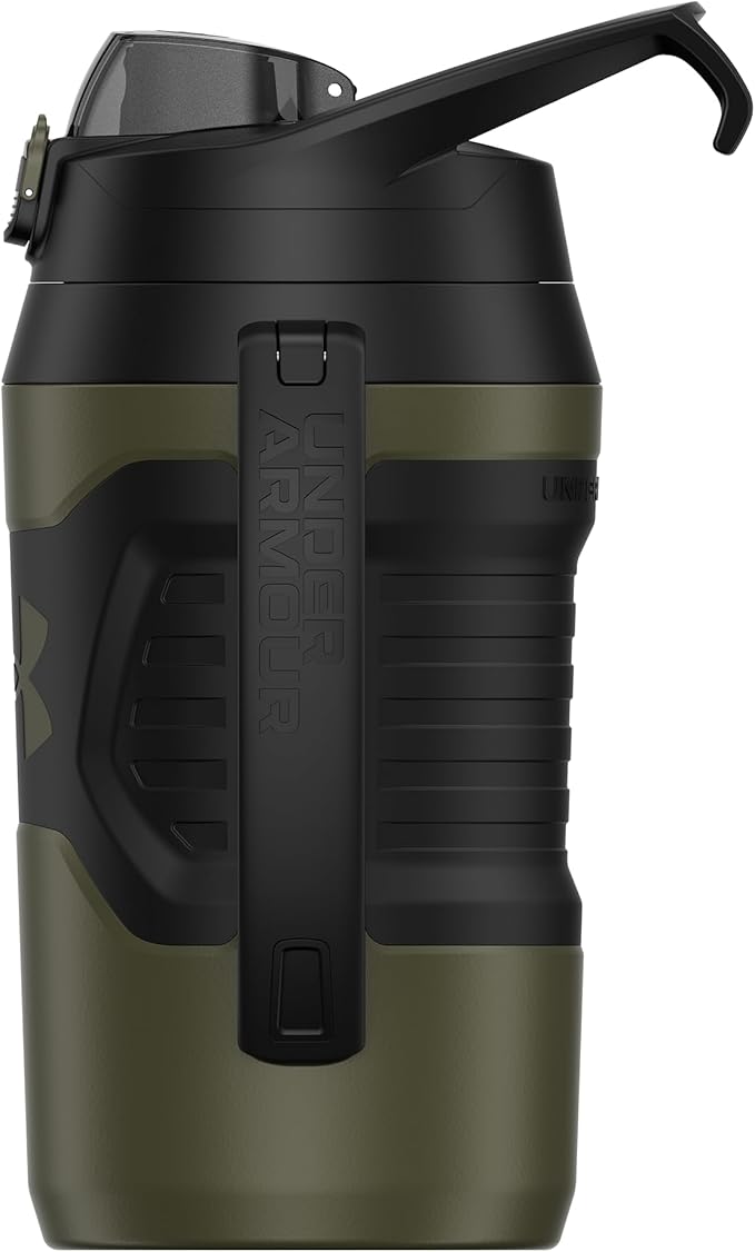 Under Armour Half Gallon Water Bottle Insulated, 64oz Insulated Water Bottle with Handle, Fence Hook, Leak Resistant, for Baseball, Football & More, Marine OD Green