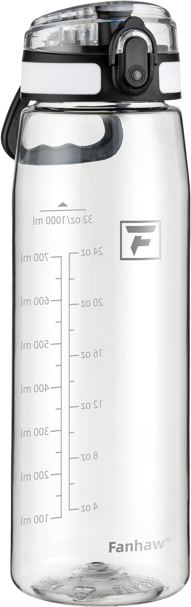 Fanhaw 32 oz Tritan Water Bottle with Chug Lid - Clear, BPA-Free, Lightweight, Wide Mouth, Leak-Proof, Perfect for Gym, Travel, School, Office, and Sports (Clear & White)