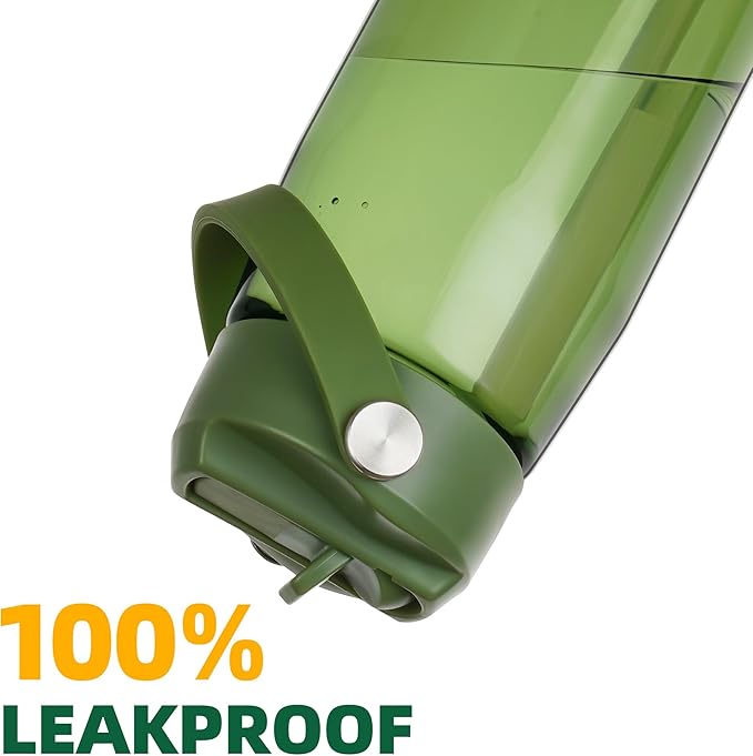 OLDLEY 32 oz Water Bottle with Straw, Leakproof Sports Water Bottle with Carry Strap, BPA-Free Large Water Bottles for Home,Travel, School, Outdoors, Gym, Tritan, Olive Green