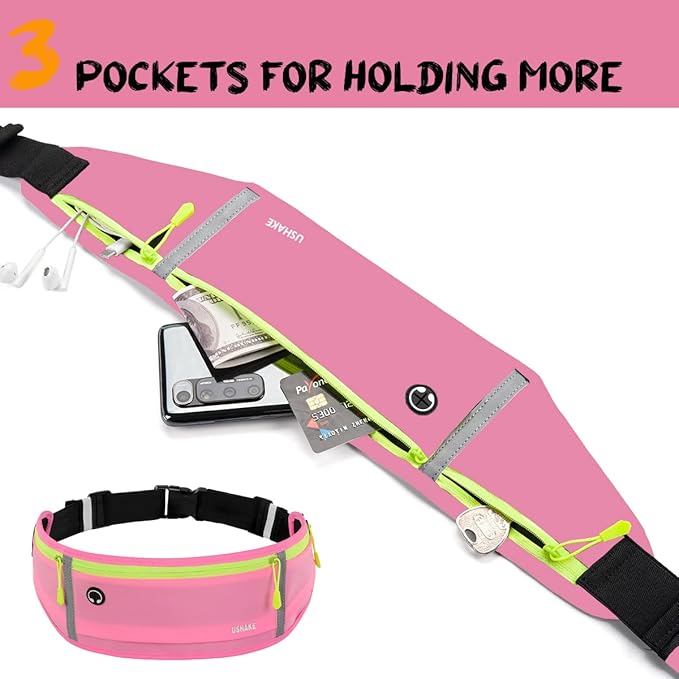 USHAKE Slim Running Belt, Workout Fanny Pack for Men Women,Exercise Waist Pack for Apple iPhone Holder, Runner Belt for Running Walking Cycling Camping Gym