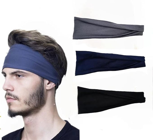 3-Pack Sports Headbands for Men Moisture Wicking Workout Headband, Sweatband Headbands for Running,Cycling,Football,Yoga,Hairband for Women and Men(Blue,Gray,Black)