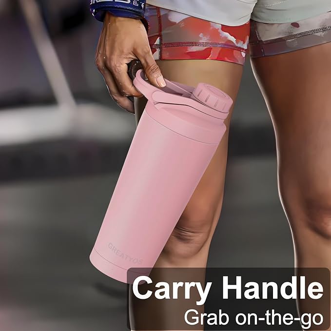 Stainless Steel Shaker Bottle with Noise-Free Design - Patented 24 oz Insulated Metal Shakers Bottles Cup for Protein Mixes and Pre Workout 100% Leak Proof (Pink)