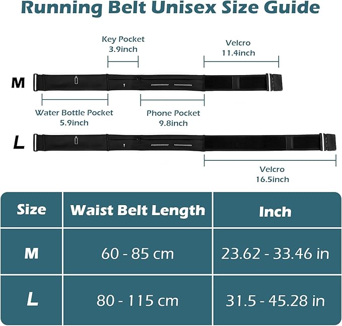 Lsnisni Slim Running Belt for Men and Women, Running Waist Pack with Water Bottle & Towel, Multi Pocket Fanny Pack - Phone Holder, Adjustable for Running, Climbing - Medium